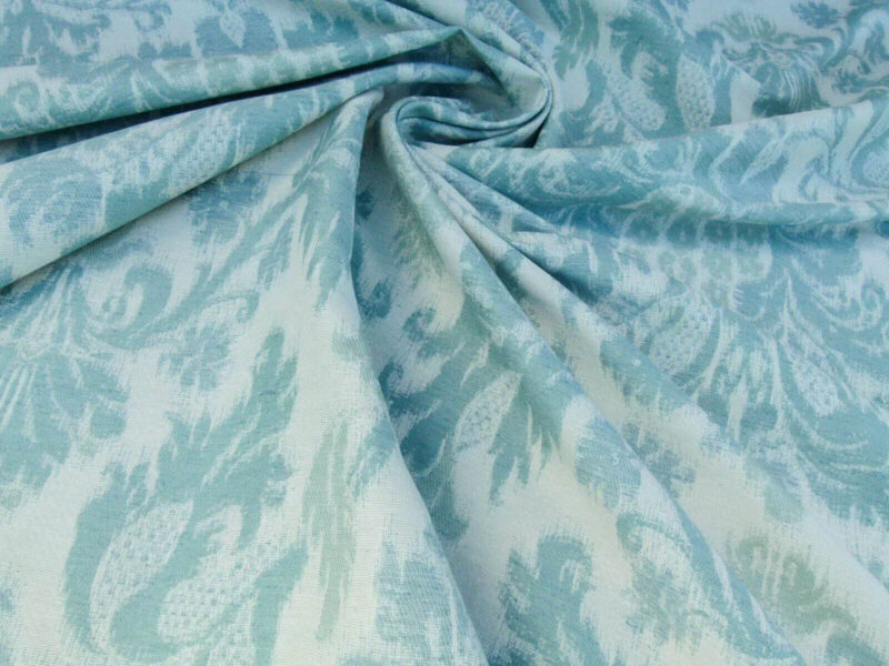 Scalamandre Renaissance Hardy Damask Aquas On Crème Blue White Cotton Viscose MSRP USD 218/Y