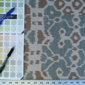 P1060183 Scalamandre Tropical Ikat Bali Coffee And Celadon Blue Emerald Green MSRP USD270/y