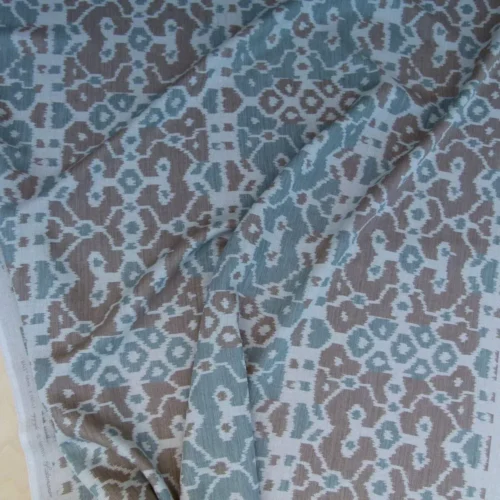 P1060185 Scalamandre Tropical Ikat Bali Coffee And Celadon Blue Emerald Green MSRP USD270/y