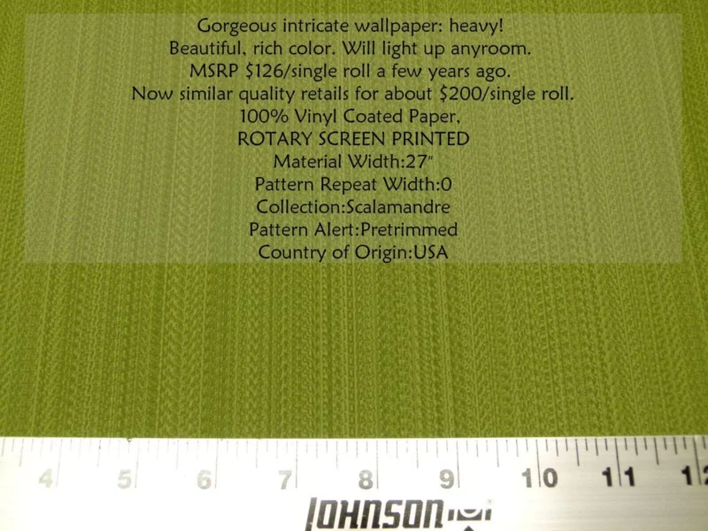 P1060767e Aria Strie Moss Green Wallpaper Scalamandre 5 Yards Single Roll MSRP USD 126/single Roll