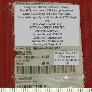 P1060774 Aria Strie Grenadine Red Wallpaper Scalamandre 5 Yards Single Roll MSRP USD 126/single Roll