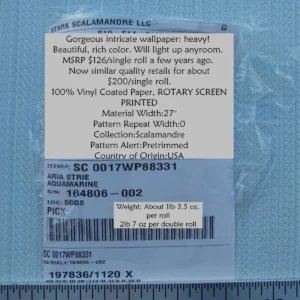 P1060843 Aria Strie Aquamarine Pale Blue Wallpaper Scalamandre 5 Yards Single Roll MSRP USD 126/single Roll