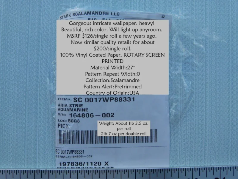 P1060843 Aria Strie Aquamarine Pale Blue Wallpaper Scalamandre 5 Yards Single Roll MSRP USD 126/single Roll