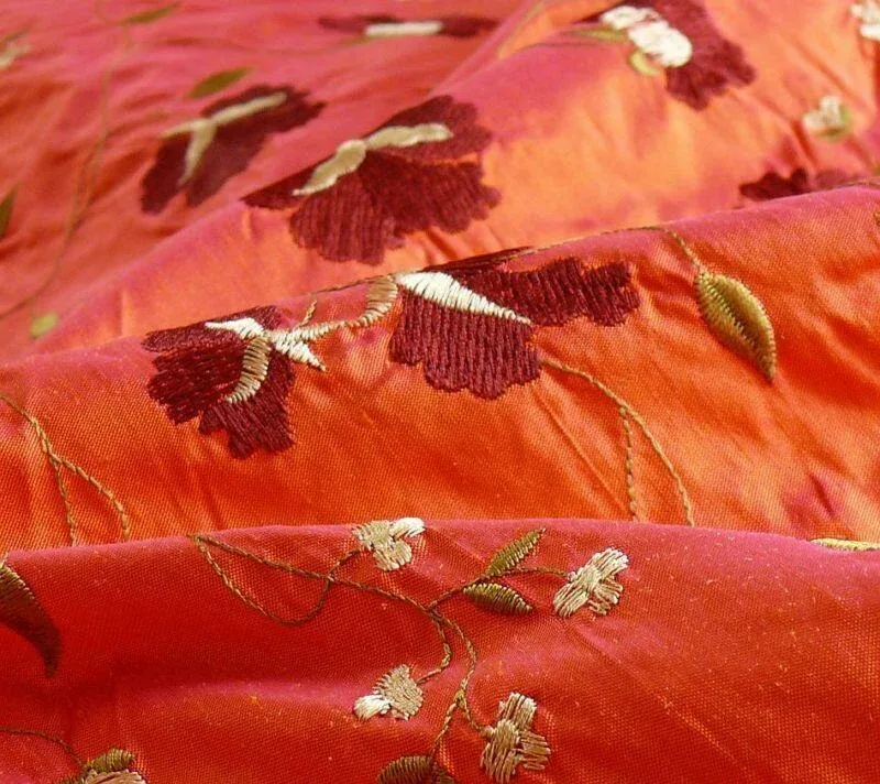 s-l1600 - 2022-04-19T145908.239 By Yard 100%silk Embroidery Saffron Burgundy Red Fluer #622A