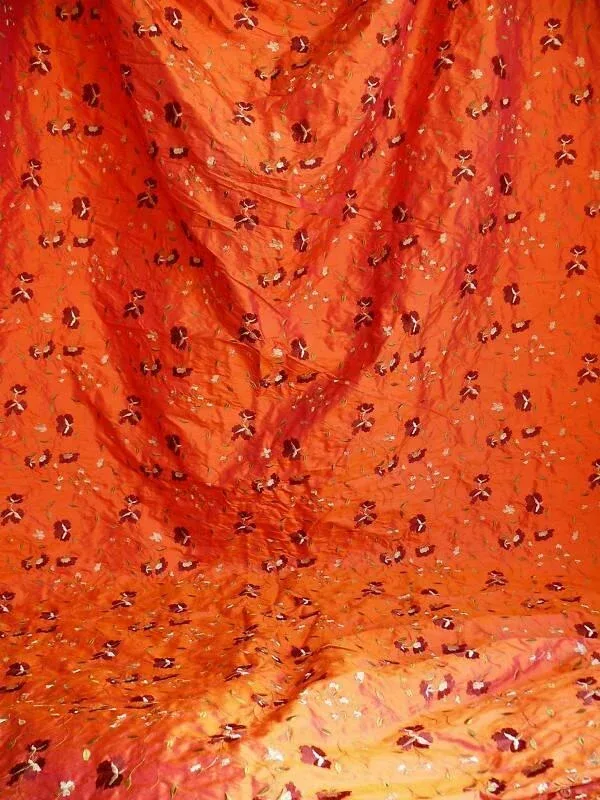 s-l1600 - 2022-04-19T145919.070 By Yard 100%silk Embroidery Saffron Burgundy Red Fluer #622A