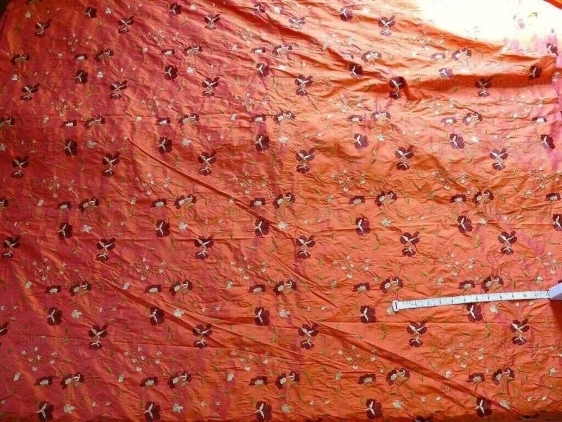 s-l1600 - 2022-04-19T145934.237 By Yard 100%silk Embroidery Saffron Burgundy Red Fluer #622A