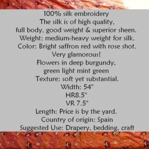 s-l1600 - 2022-04-19T145934.237e By Yard 100%silk Embroidery Saffron Burgundy Red Fluer #622A