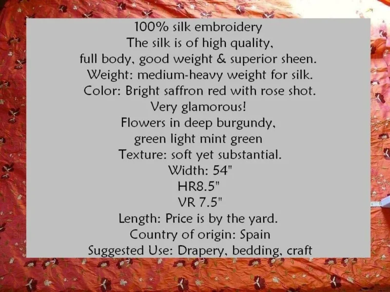 s-l1600 - 2022-04-19T145934.237e By Yard 100%silk Embroidery Saffron Burgundy Red Fluer #622A