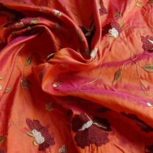 s-l1600 - 2022-04-19T150015.532 By Yard 100%silk Embroidery Saffron Burgundy Red Fluer #622A