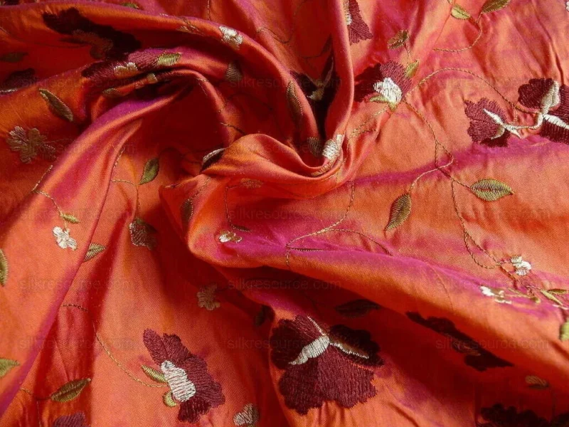 s-l1600 - 2022-04-19T150015.532 By Yard 100%silk Embroidery Saffron Burgundy Red Fluer #622A