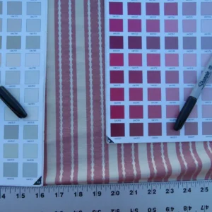 by yard Scalamandre Helsey Rose Red Pink Linen Silk Iridescent Stripe MSRP USD 296/Y