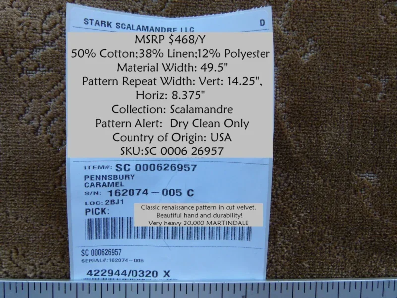 P1090545 Scalamandre Pennsbury Caramel Warm Brown Cut Linen Velvet Renaissance MSRP USD 504/Y