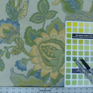 P1090915 0.6 Yards Young Lampas Blue Green Tree Peony Viscose 453c