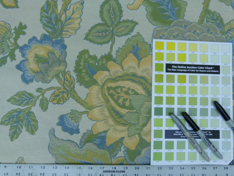 P1090915 0.6 Yards Young Lampas Blue Green Tree Peony Viscose 453c