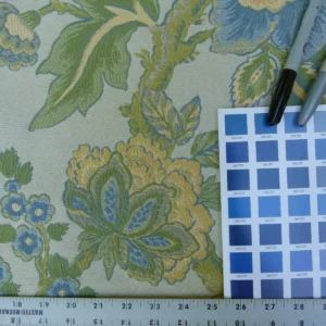 P1090916 0.6 Yards Young Lampas Blue Green Tree Peony Viscose 453c