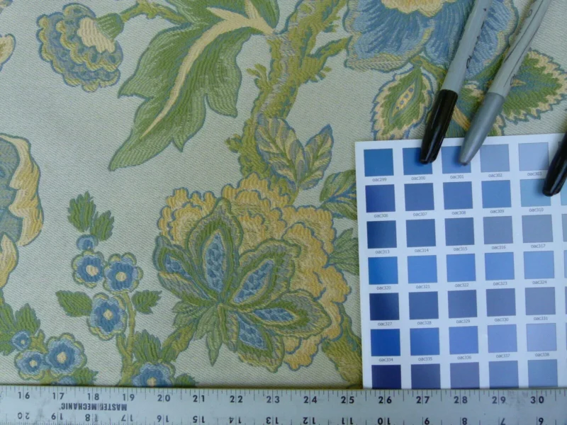 P1090916 0.6 Yards Young Lampas Blue Green Tree Peony Viscose 453c