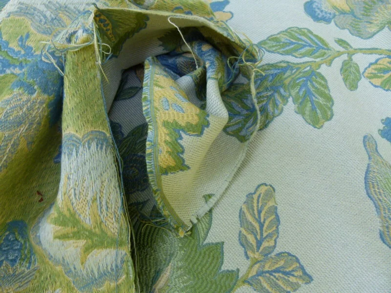 P1090918 0.6 Yards Young Lampas Blue Green Tree Peony Viscose 453c
