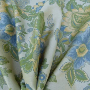 P1090919 0.8 Yards Young Lampas Blue Green Tree Peony Viscose