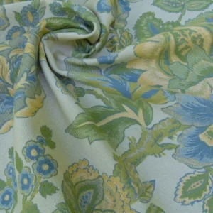 P1090920 0.6 Yards Young Lampas Blue Green Tree Peony Viscose 453c