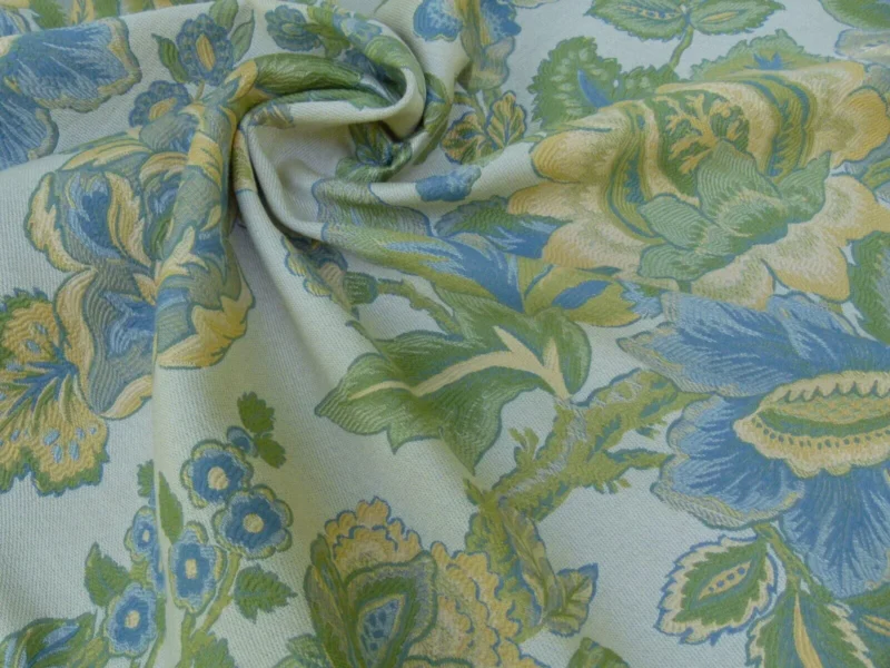P1090920 0.6 Yards Young Lampas Blue Green Tree Peony Viscose 453c