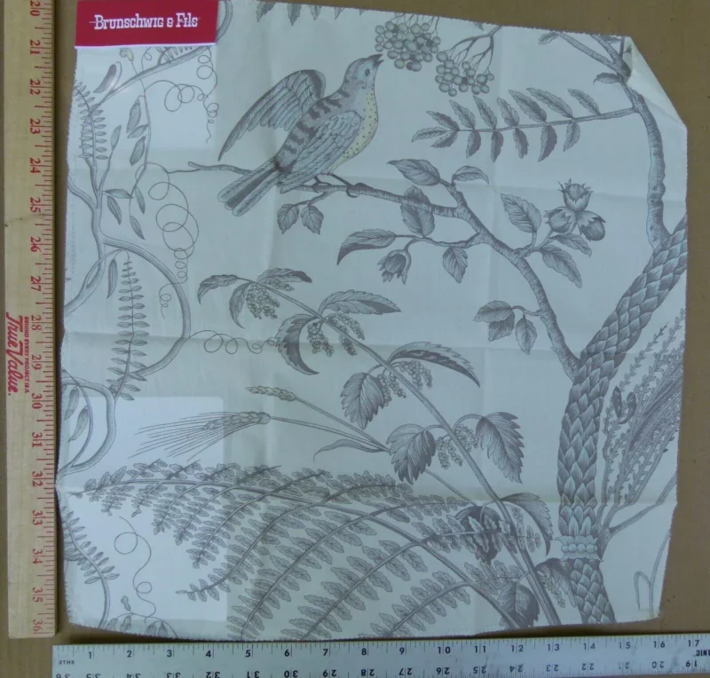 P1090923 Brunschwig & Fils Bird & Thistle Print Grey - by the yard MSRP USD316/y