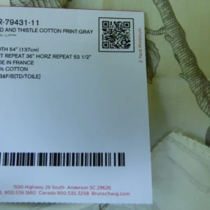 P1090924 Brunschwig & Fils Bird & Thistle Print Grey - by the yard MSRP USD316/y