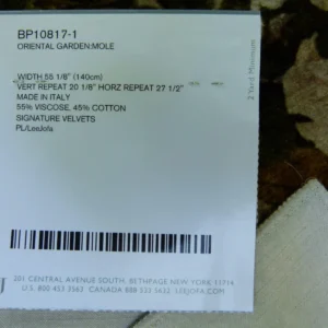 P1090926 By Yard Gp & J Baker Oriental Garden "mole" Green Floral Bird Italian Velvet MSRP USD 464/Y