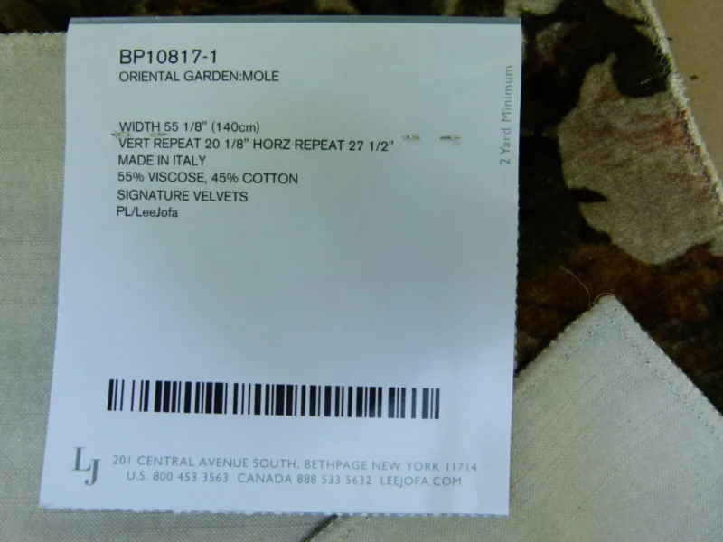 P1090926 By Yard Gp & J Baker Oriental Garden "mole" Green Floral Bird Italian Velvet MSRP USD 464/Y