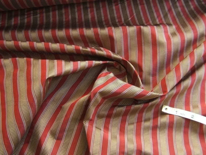 2.6Y Scalamandre 100% silk Shirred Stripe Persimmon Red Bronze Luxurious Timeless MSRP USD 363/Y minor defects