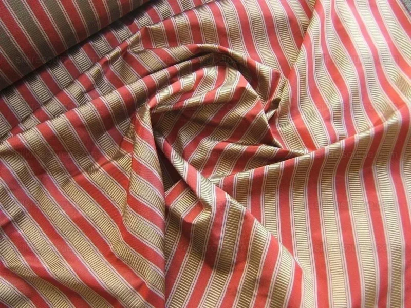 2.6Y Scalamandre 100% silk Shirred Stripe Persimmon Red Bronze Luxurious Timeless MSRP USD 363/Y minor defects