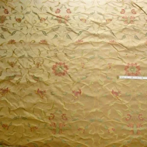 P1100836 by yard 100%silk Lampas Satin Love Bird Curry Lite Gold