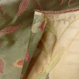 P1100839 by yard 100%silk Lampas Satin Love Bird Curry Lite Gold