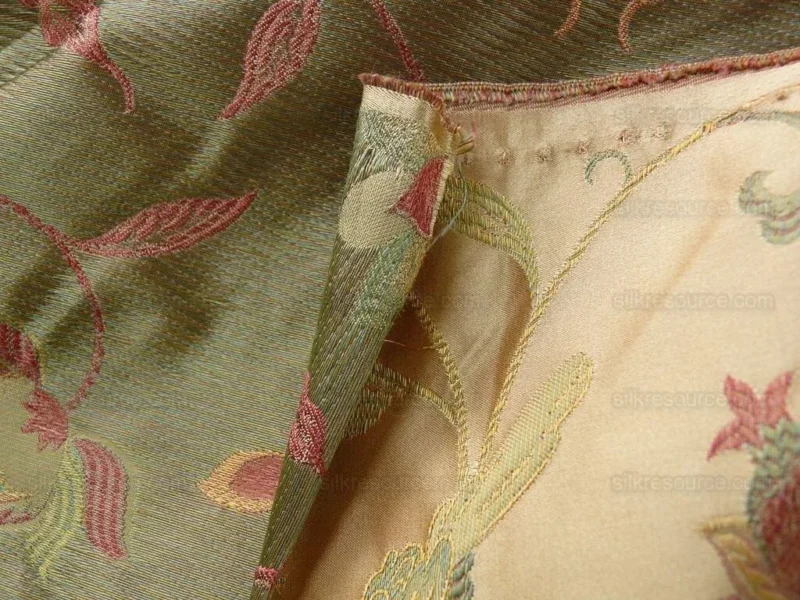 P1100839 by yard 100%silk Lampas Satin Love Bird Curry Lite Gold