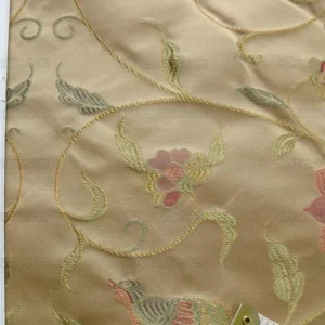 P1100840 by yard 100%silk Lampas Satin Love Bird Curry Lite Gold