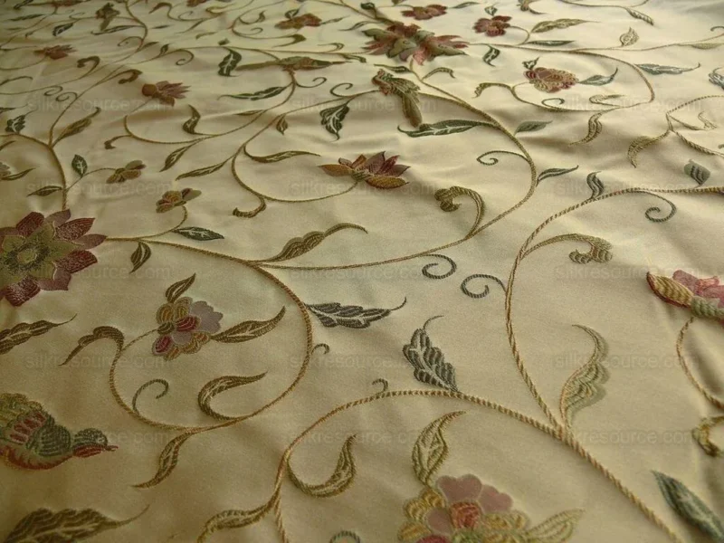P1100842 by yard 100%silk Lampas Satin Love Bird Curry Lite Gold