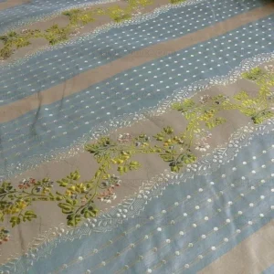 P1160808 100% Silk  Chambord Silk Lisere Blue Pink Stripe