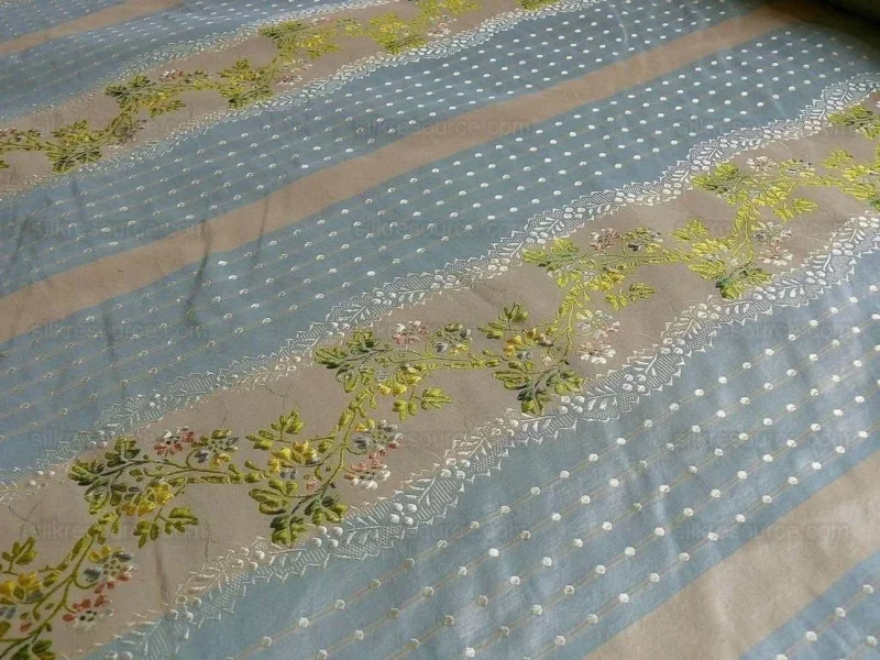 P1160808 100% Silk  Chambord Silk Lisere Blue Pink Stripe