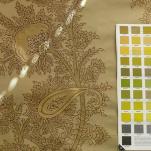 P1170933 by yard 100% Silk Lampas Magnolia "sapling" Tan Green