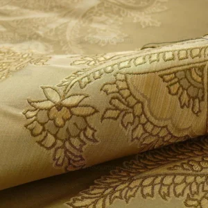 P1170936 by yard 100% Silk Lampas Magnolia "sapling" Tan Green