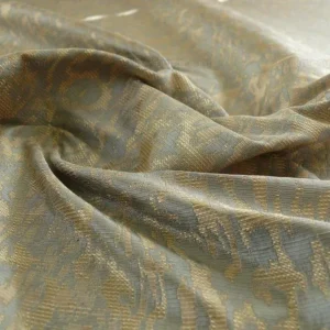 P1180021 100% Silk Lampas Ikat Medallion "april" Tan Beige Blue Reversible Mid-Century