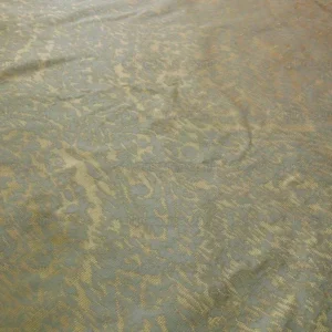 P1180022 100% Silk Lampas Ikat Medallion "april" Tan Beige Blue Reversible Mid-Century