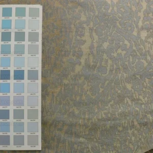 P1180024 100% Silk Lampas Ikat Medallion "april" Tan Beige Blue Reversible Mid-Century