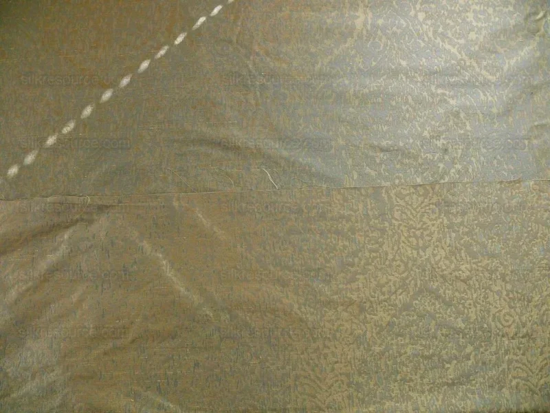 P1180028 100% Silk Lampas Ikat Medallion "april" Tan Beige Blue Reversible Mid-Century