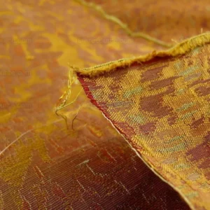 P1180039 100% Silk Lampas Ikat Medallion "burnished" Red Pink, Orange Gold Reversible Mid-Century