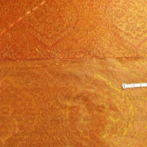 P1180040 100% Silk Lampas Ikat Medallion "burnished" Red Pink, Orange Gold Reversible Mid-Century