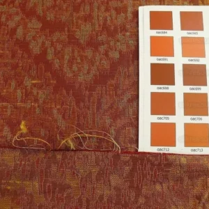 P1180042 100% Silk Lampas Ikat Medallion "burnished" Red Pink, Orange Gold Reversible Mid-Century