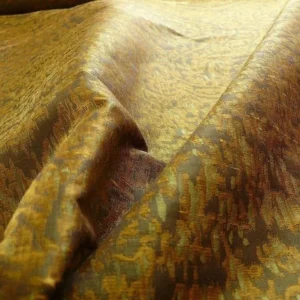 P1180052 100% Silk Lampas Ikat Medallion "gilt" Gold Brown Reversible Mid-Century