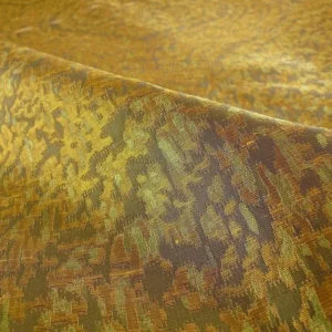 P1180053 100% Silk Lampas Ikat Medallion "gilt" Gold Brown Reversible Mid-Century