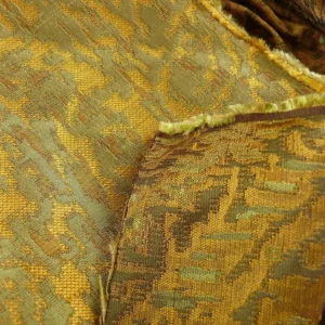 P1180057 100% Silk Lampas Ikat Medallion "gilt" Gold Brown Reversible Mid-Century