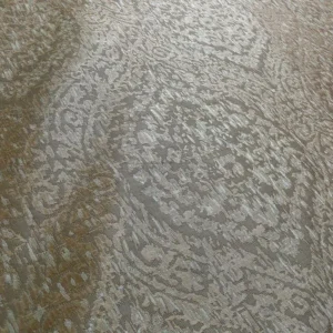 100% Silk Lampas Ikat Medallion "cloud" Gray Silver Reversible Mid-Century